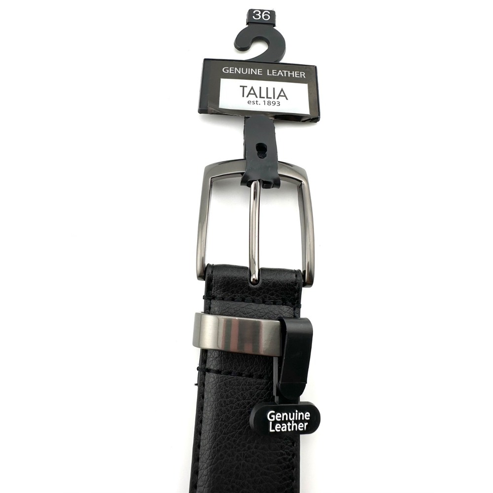 TALLIA Men's 36 Black NWT Genuine Leather Belt‎ Brushed Gray Nickel Buckle - Picture 4 of 7